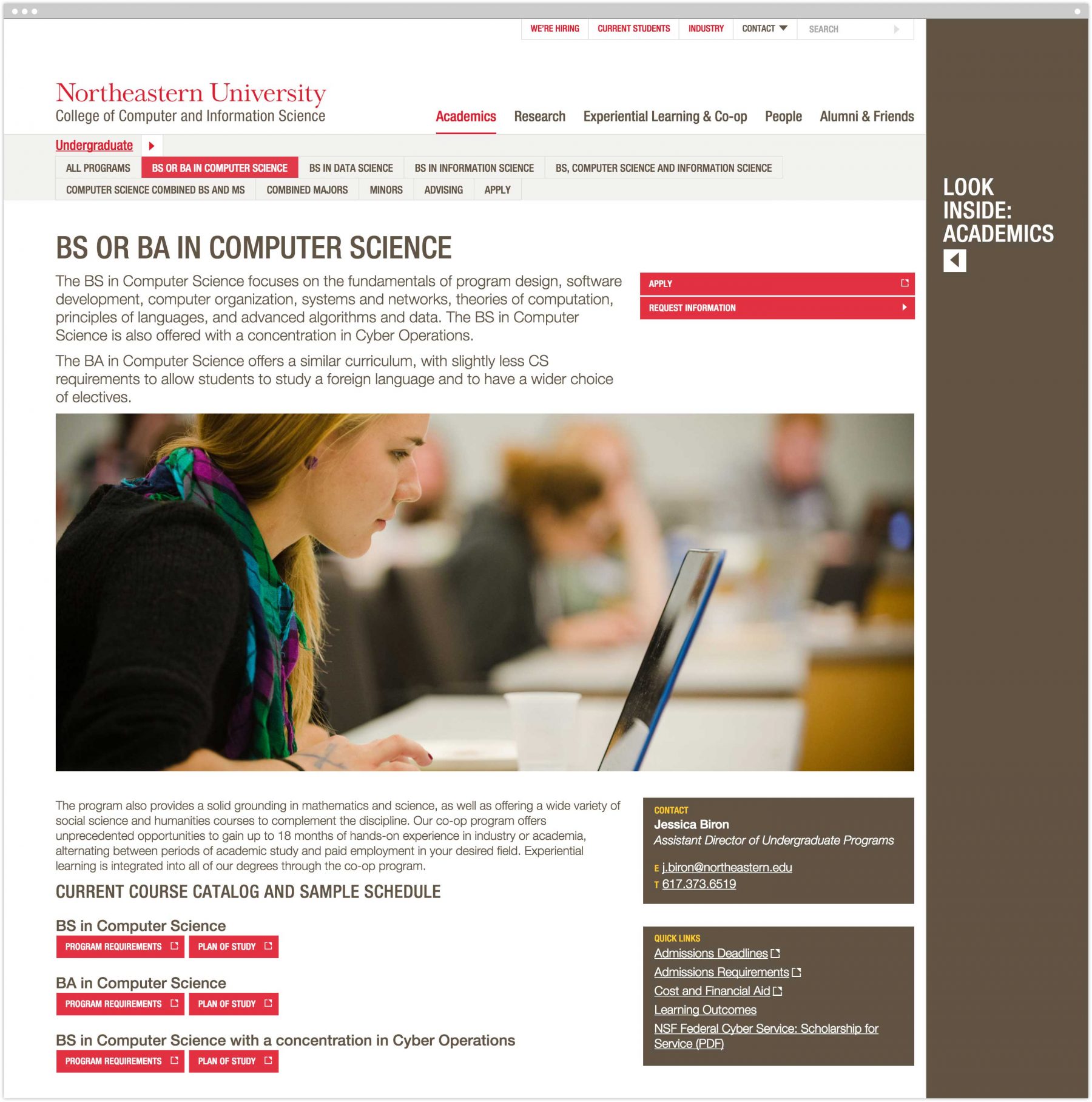BS or BA in Computer Science interior page on website