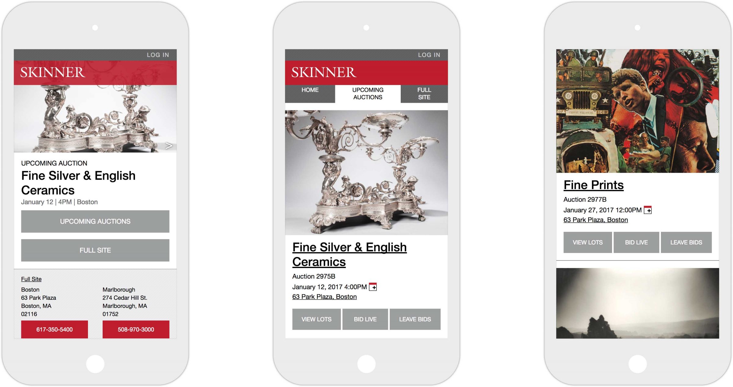 Three views of Skinner responsive website on iPhone