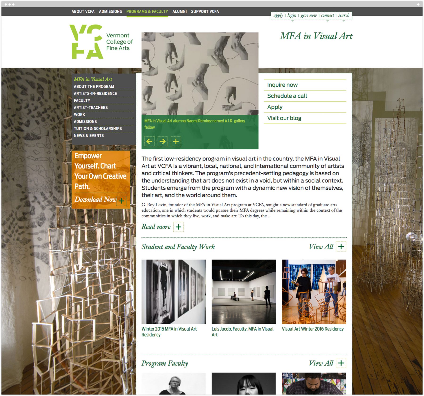 MFA in Visual Art interior page