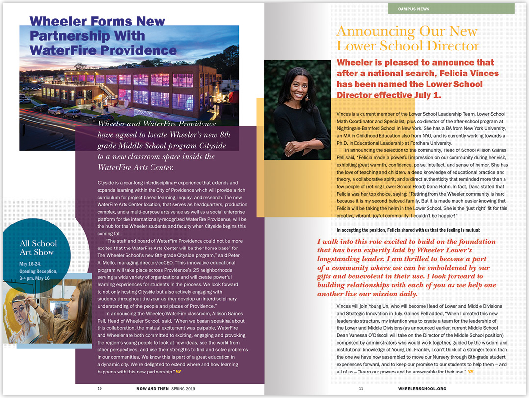 Wheeler Alumni Magazine Spring 2019 - interior spread